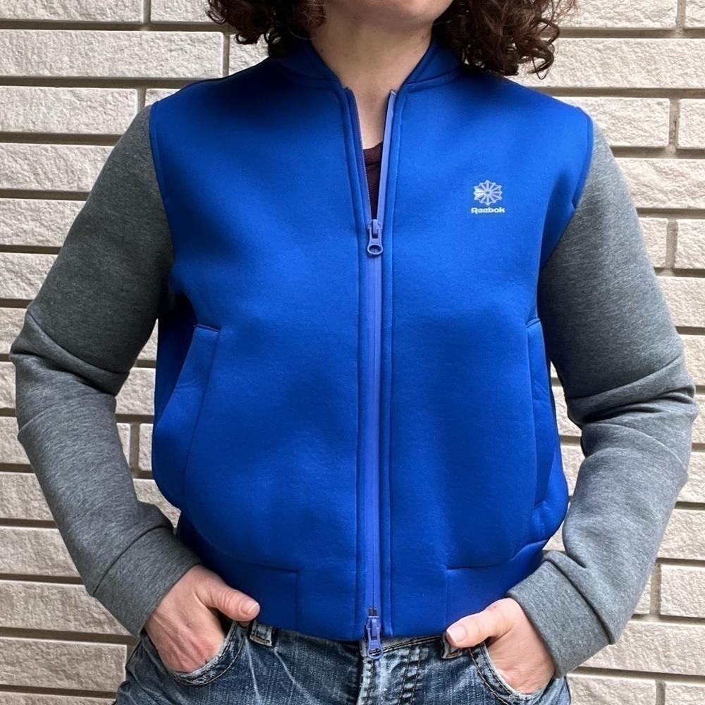 Reebok Classic Blue/Grey Bomber Jacket Size S